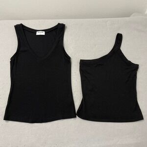 LNA Clothing Tank Top Set Women Small Black Ribbed V-Neck One-Shoulder 2 Piece